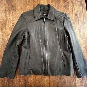 Winlit New York sz Large black leather zip front jacket